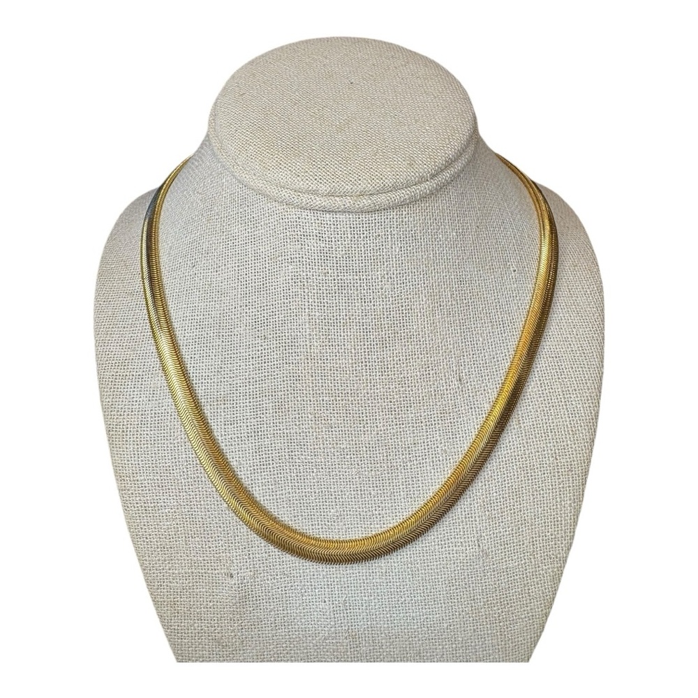 Rounded Gold Herringbone Chain Necklace Serpentine Omega Style 18” J15